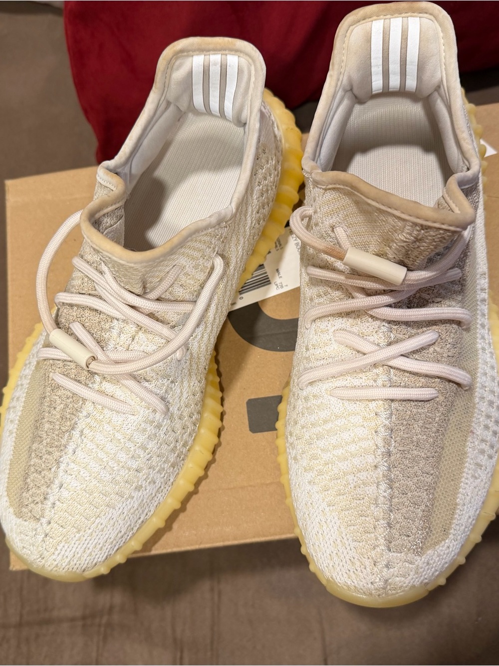 adidas Kids Cream Beige Knit Sneakers with Yellow Gum Sole
